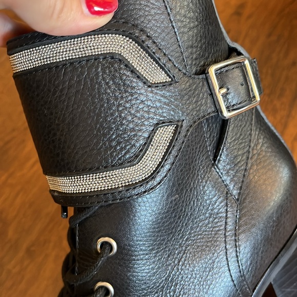 New Paige Daphne Black Leather Combat Military Style Boots Size 8.5 - Picture 6 of 12